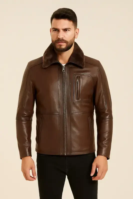 Genuine leather, fur-lined men's jacket - LİDYA DERİ