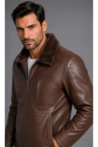 Genuine leather, fur-lined men's jacket - 1