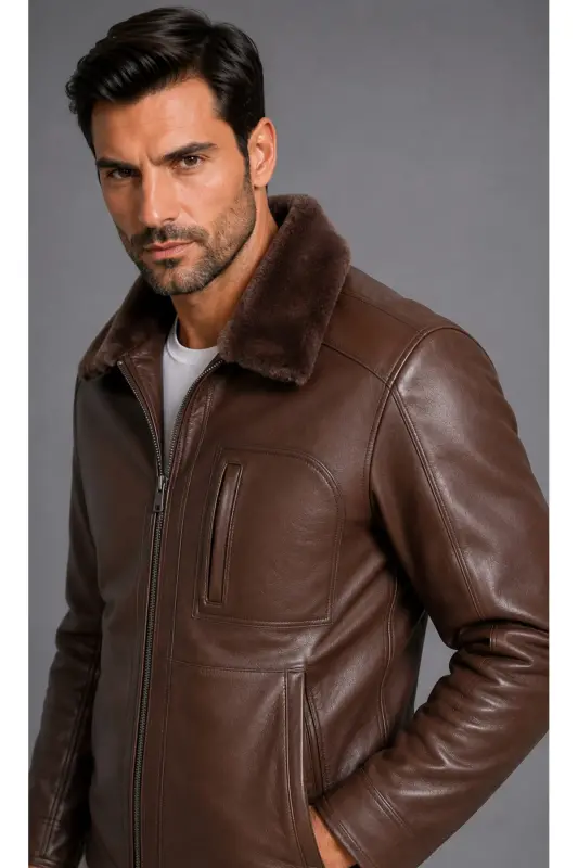 Genuine leather, fur-lined men's jacket - LİDYA DERİ