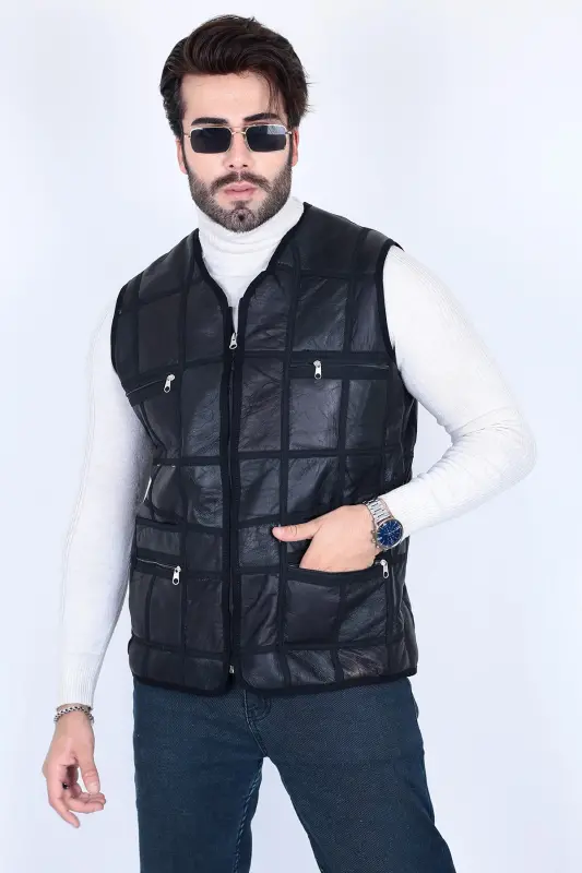 Genuine leather fur vest - HEVISTOR