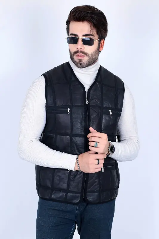 Genuine leather fur vest - 3