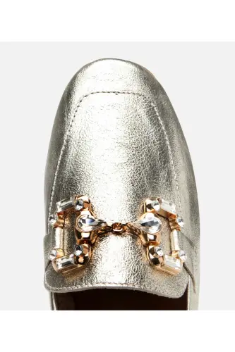 Genuine Leather Gold Buckle Women's Loafer - 6