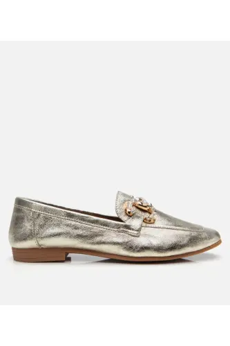 Genuine Leather Gold Buckle Women's Loafer - 1