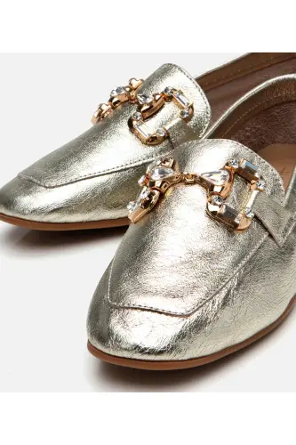 Genuine Leather Gold Buckle Women's Loafer - 3