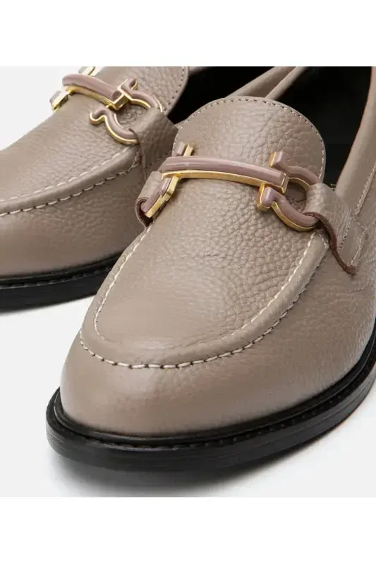 Genuine Leather Gray Women's Loafer - 3