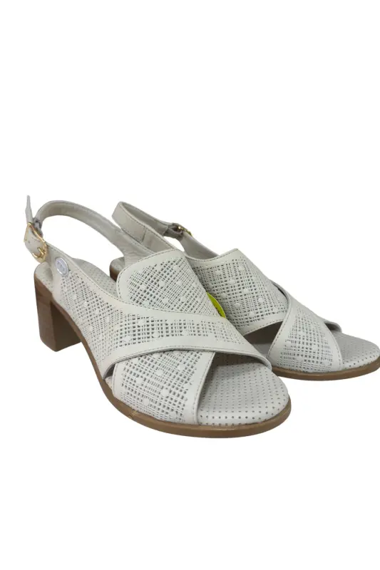 Genuine Leather Heeled Women's CREAM Sandal 6.5 cm -Cream - 2