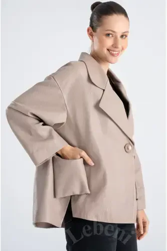 Genuine Leather Jacket Women - Single Button Oversize Leather Jacket Women's Seasonal-Beige Mink Color Single Button Oversize Jacket - 1