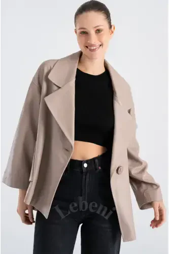 Genuine Leather Jacket Women - Single Button Oversize Leather Jacket Women's Seasonal-Beige Mink Color Single Button Oversize Jacket - 4