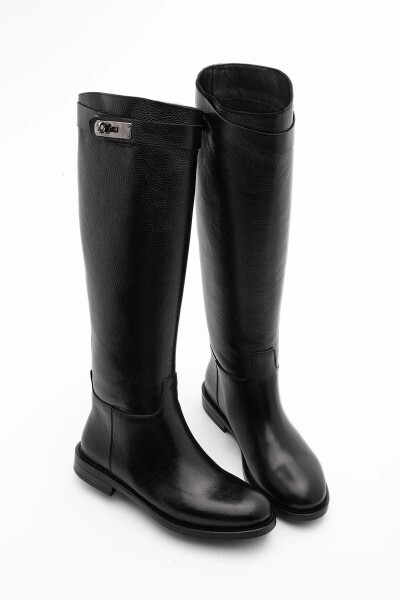 Genuine leather, knee-high, classic Perla black women's boot. - 2