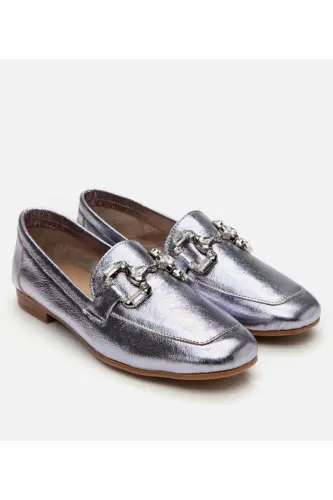 Genuine Leather Lame Women's Buckled Loafer - HOTIÇ (1)
