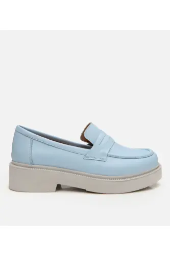 Genuine Leather Light Blue Women's Loafer - 1