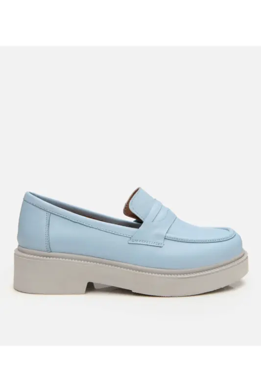 Genuine Leather Light Blue Women's Loafer - HOTIÇ