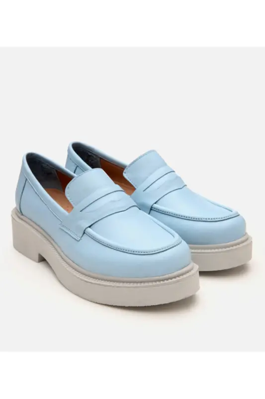 Genuine Leather Light Blue Women's Loafer - 2