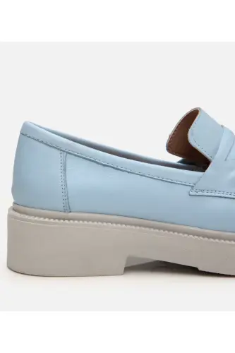 Genuine Leather Light Blue Women's Loafer - 3