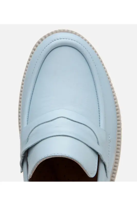 Genuine Leather Light Blue Women's Loafer - 5
