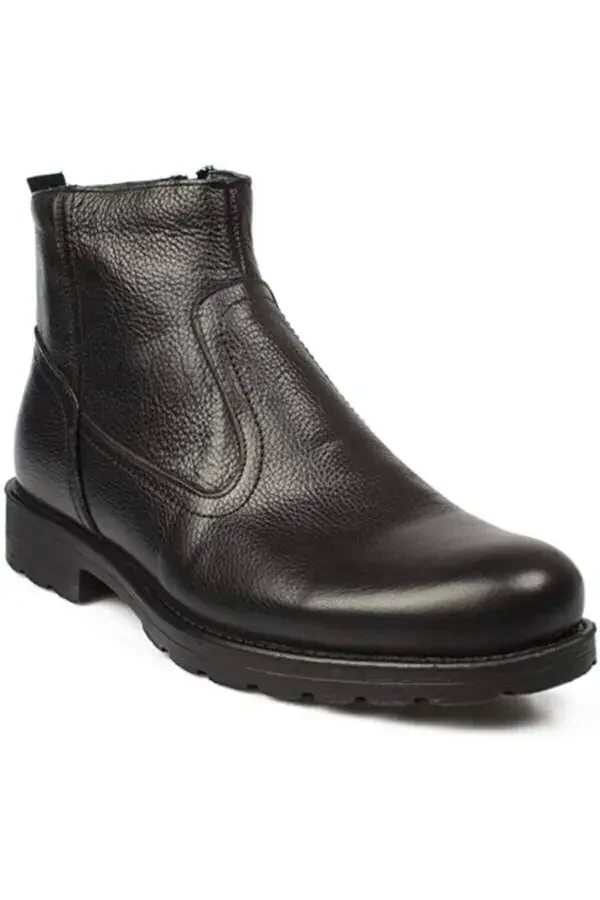 Genuine Leather Lined With Wool Black Winter Men's Boots - 1