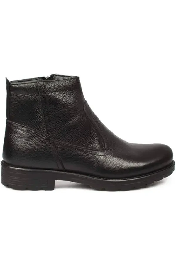 Genuine Leather Lined With Wool Black Winter Men's Boots - 2