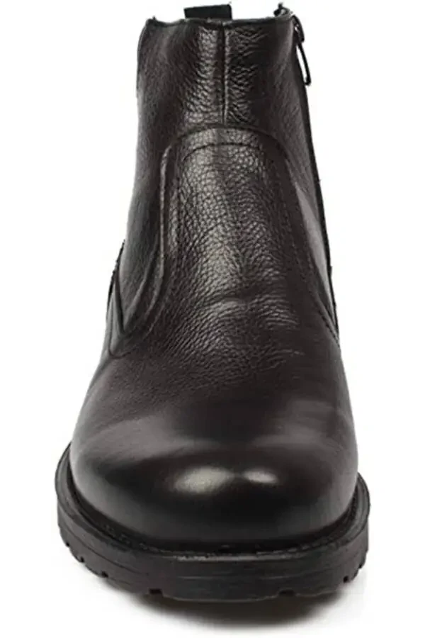 Genuine Leather Lined With Wool Black Winter Men's Boots - 3