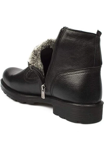 Genuine Leather Lined With Wool Black Winter Men's Boots - 4
