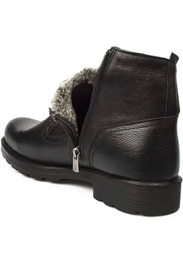 Genuine Leather Lined With Wool Black Winter Men's Boots - 4