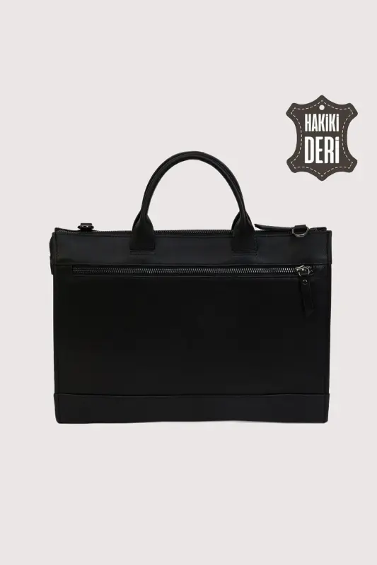 Genuine Leather Men's Briefcase Black SMR6981 - Black - 2