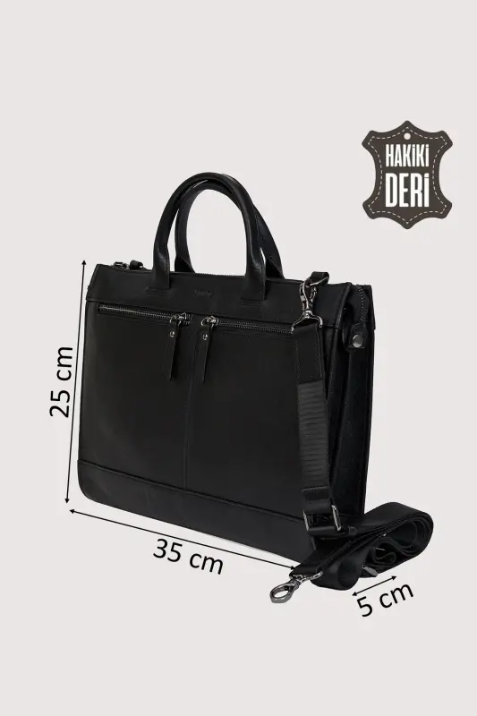 Genuine Leather Men's Briefcase Black SMR6981 - Black - 3