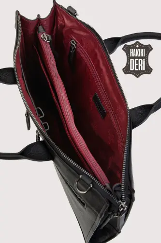 Genuine Leather Men's Briefcase Black SMR6981 - Black - 4
