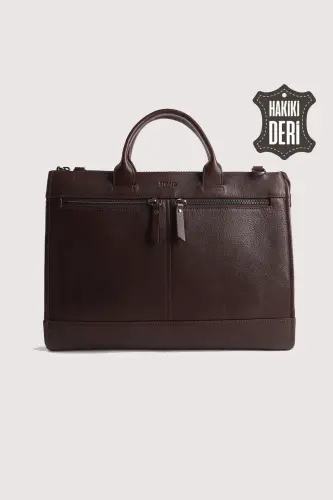 Genuine Leather Men's Briefcase Brown SMR6981 - Dark Brown 
