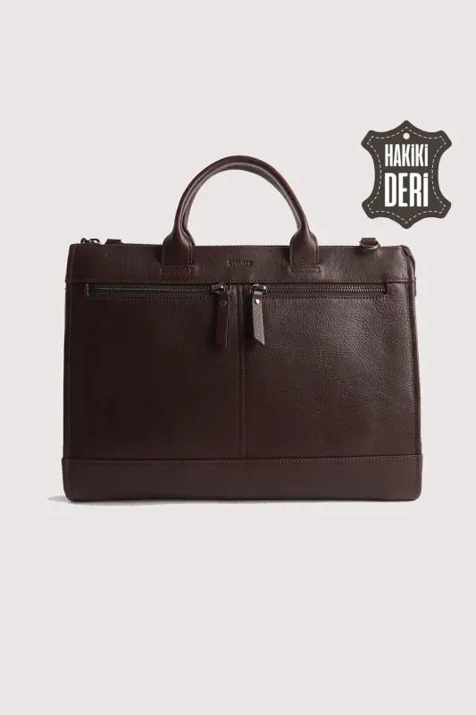 Genuine Leather Men's Briefcase Brown SMR6981 - Dark Brown - 1