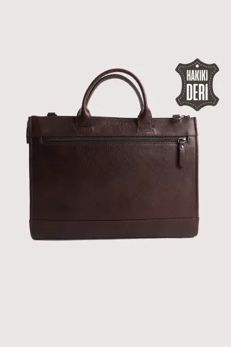 Genuine Leather Men's Briefcase Brown SMR6981 - Dark Brown - 3