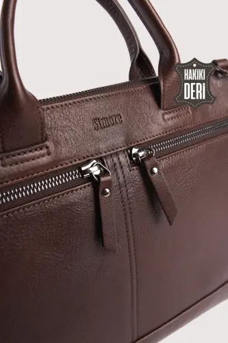 Genuine Leather Men's Briefcase Brown SMR6981 - Dark Brown - 5