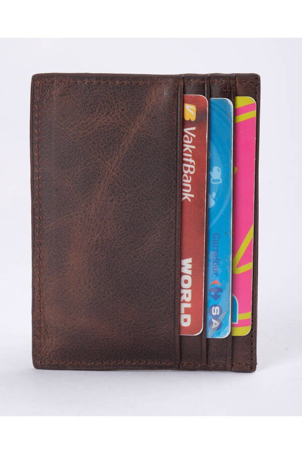 Genuine Leather Men's Card Wallet Rfid Protected Handmade And Slim Design Brown - 4