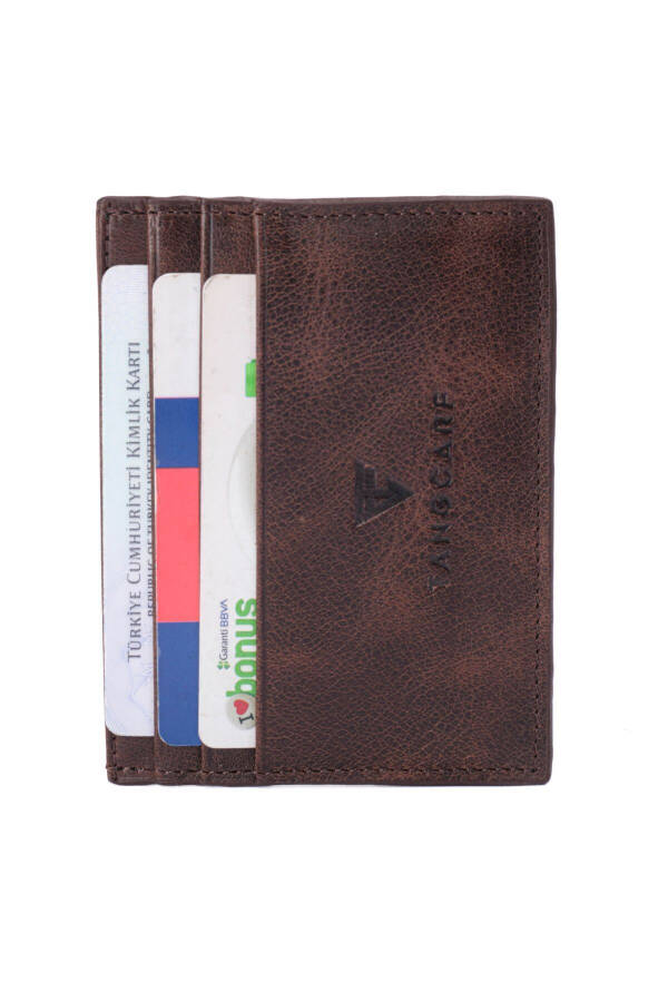 Genuine Leather Men's Card Wallet Rfid Protected Handmade And Slim Design Brown - 5