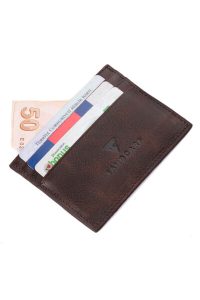 Genuine Leather Men's Card Wallet Rfid Protected Handmade And Slim Design Brown - 7