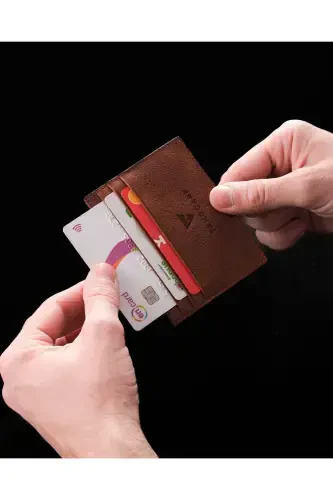 Genuine Leather Men's Card Wallet Rfid Protected Handmade And Slim Design Tan-Tan - TANGCARF (1)