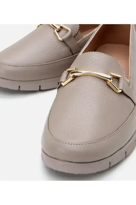 Genuine Leather Mink Women's Buckled Loafer - 3