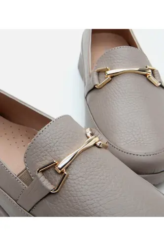 Genuine Leather Mink Women's Buckled Loafer - 5