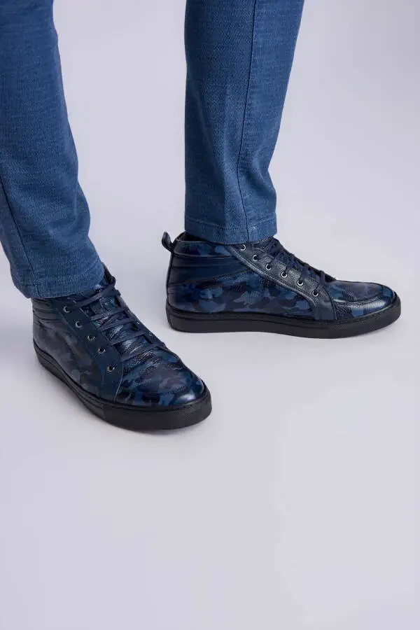 Genuine Leather Navy Blue Men's Sneaker 120130008668-LA - 1