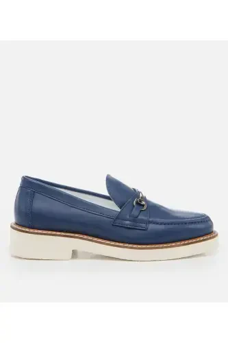 Genuine Leather Navy Blue Women's Loafer - 1