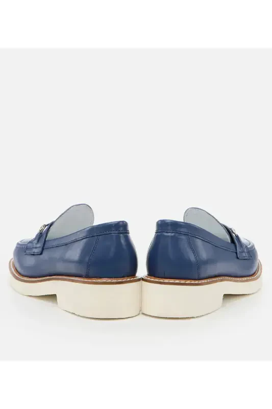 Genuine Leather Navy Blue Women's Loafer - 3