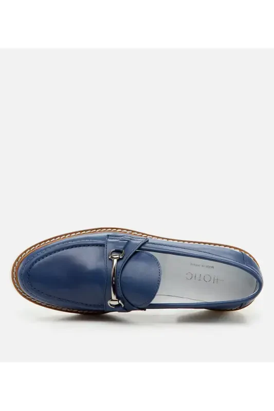 Genuine Leather Navy Blue Women's Loafer - 4