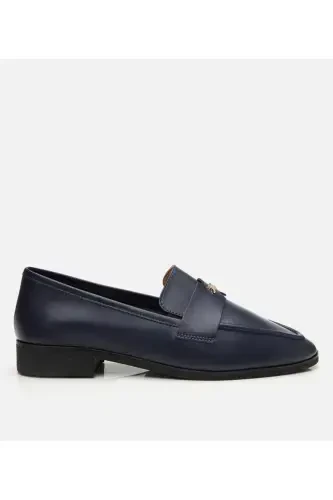 Genuine Leather Navy Blue Women's Loafer - 1