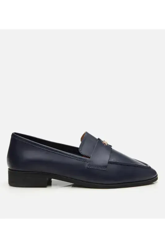 Genuine Leather Navy Blue Women's Loafer - 1