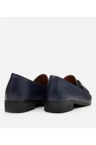 Genuine Leather Navy Blue Women's Loafer - 7