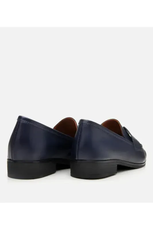Genuine Leather Navy Blue Women's Loafer - 7