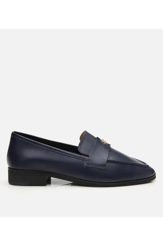 Genuine Leather Navy Blue Women's Loafer - HOTIÇ