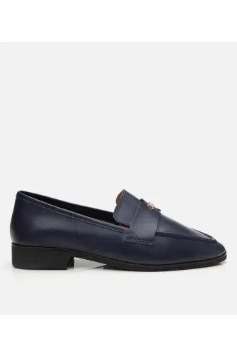Genuine Leather Navy Blue Women's Loafer 