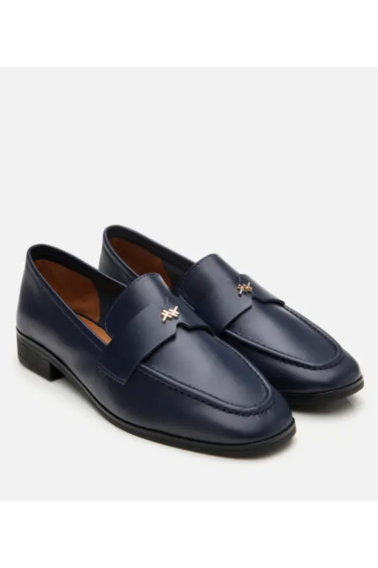 Genuine Leather Navy Blue Women's Loafer - 2