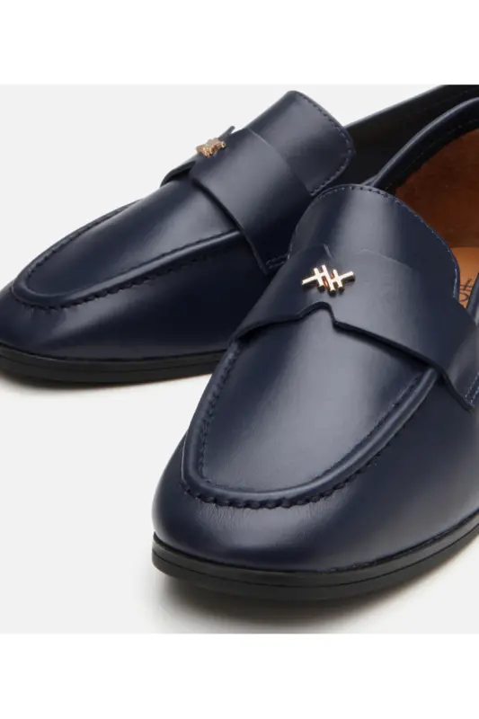 Genuine Leather Navy Blue Women's Loafer - 3