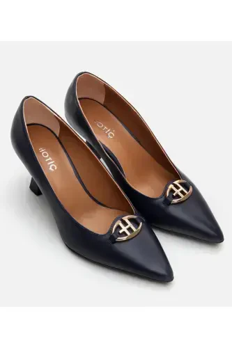 Genuine Leather Navy Blue Women's Stiletto - HOTIÇ (1)